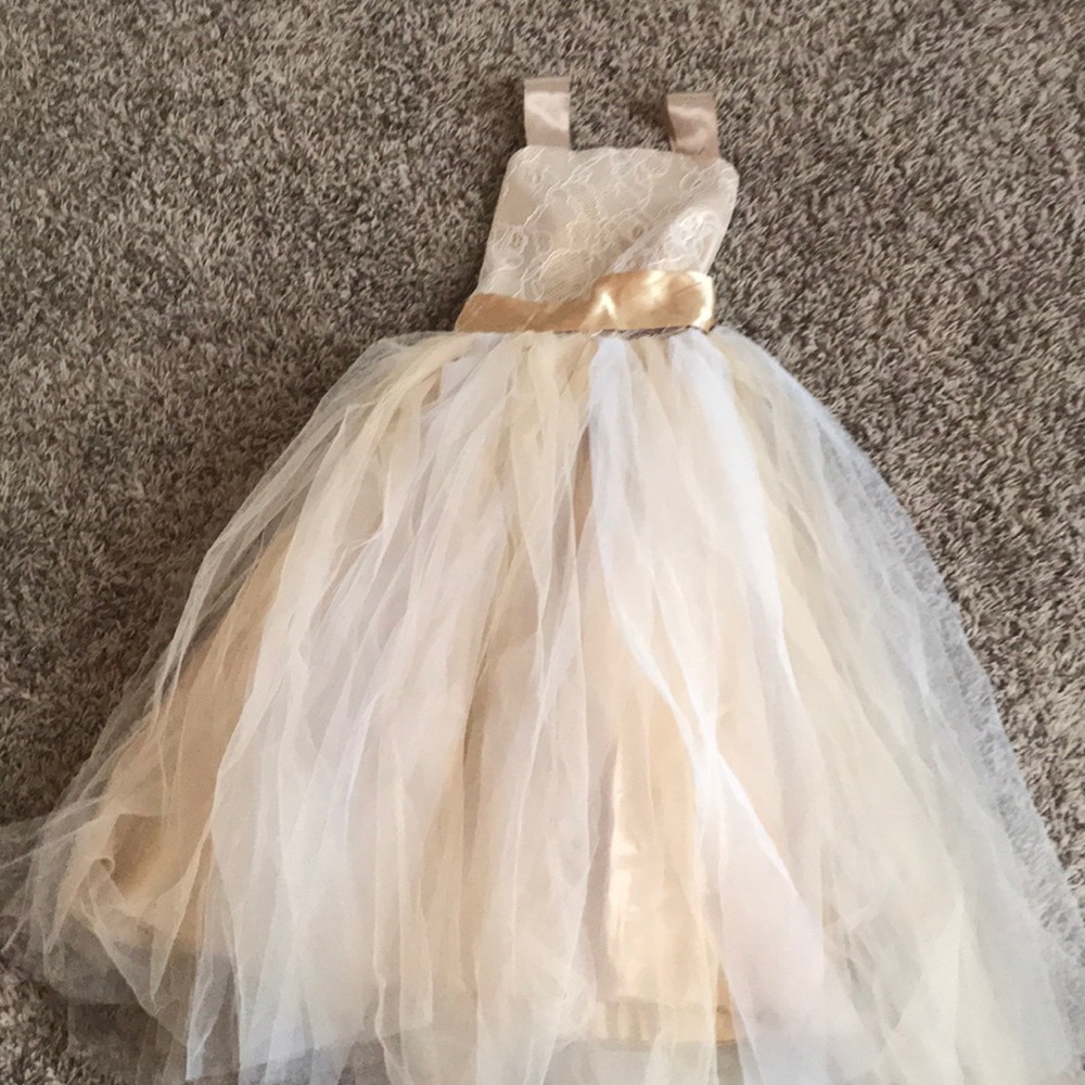 Flower Girl Dress White Cream/Gold